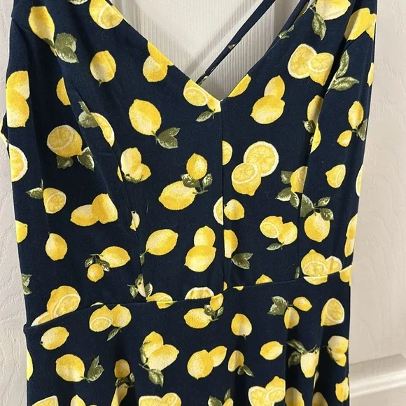 Nine Britton Navy and Yellow Lemon Print Mini Dress - Picture 7 of 11